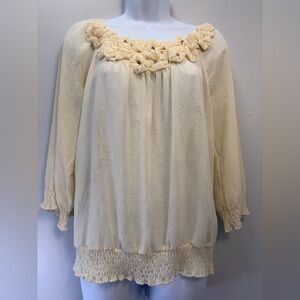 Forever 21 Cream Floral Trim Blouse